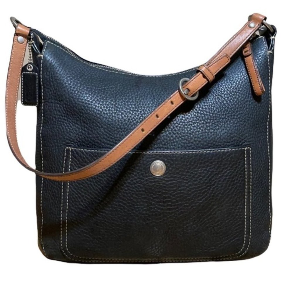 COACH Chelsea Black Leather Bag Signature Legacy Classic Pebbled Shoulder Purse